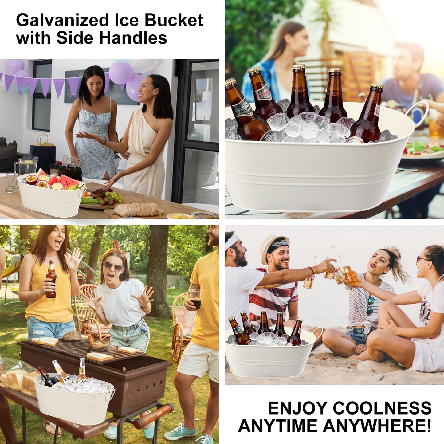 3 Pack 15.3" x 9" x 6" Yellow Metal Galvanized Tub with Handles, 3 Gallon Large Beverage Tubs for Parties, Beer, Wine, and Cocktails, Rust-Proof and Durable Ice Buckets