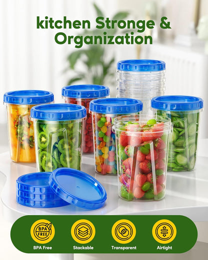 10 Pack-33oz Freezer Storage Containers Set, Plastic Food Storage Containers with Twist Top Lids, BPA Free Stackable Soup Containers for Overnight Oats/Salad/Leftover/Soup/Ice Cream
