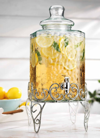 2 PACK 1.5 Gallon Drink dispenser, Glass Beverage Dispenser With Elegant Stand Stand, Drink Dispensers for Parties With Spigot 100% Leakproof. Perfect For Parties And Daily Use