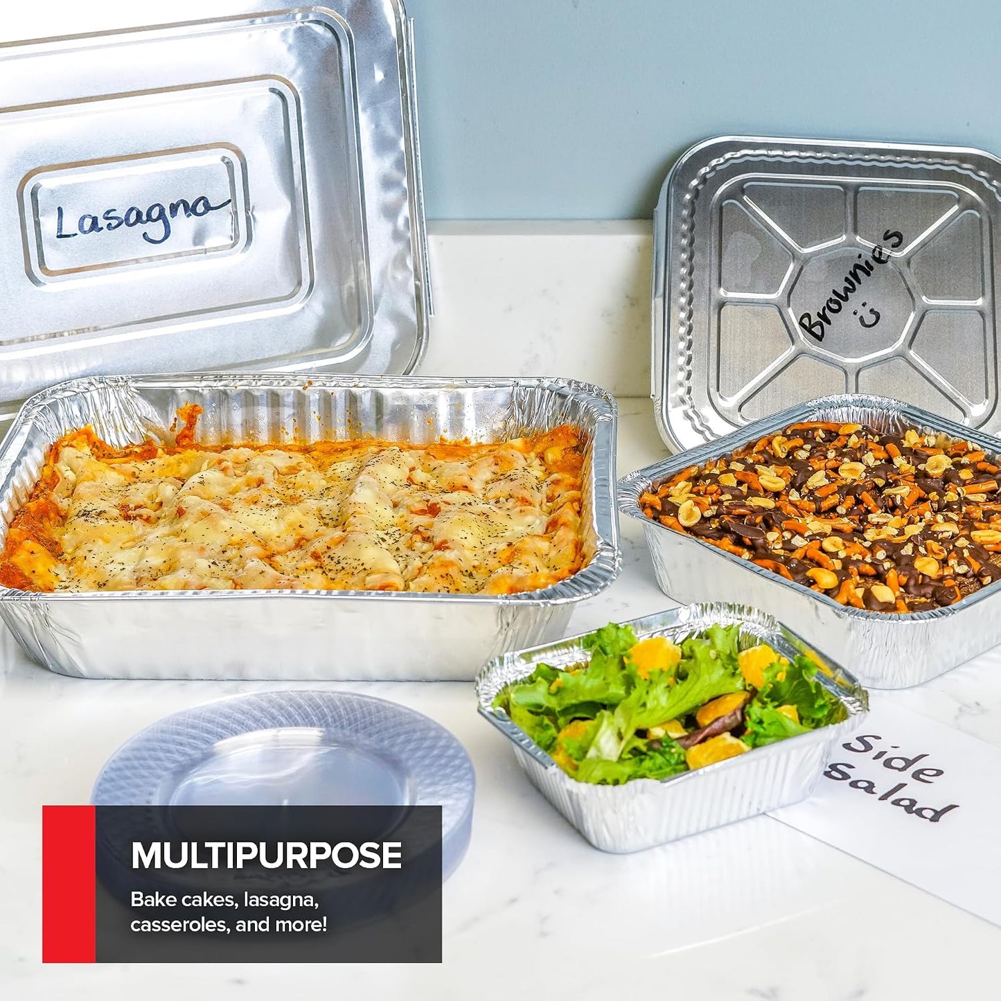 Stock Your Home 9x13 Aluminum Trays with Lids (10 Pack) – Disposable Half Size Deep Pans for Cooking, Storage, BBQ, Grilling, Catering
