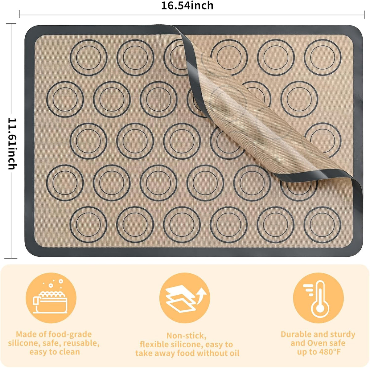 Luckyiren 2 Pack Silicone Baking Mat Set, Nonstick Half Sheet, Orange/Beige