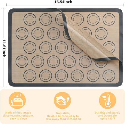 Luckyiren 2 Pack Silicone Baking Mat Set, Nonstick Half Sheet, Orange/Beige