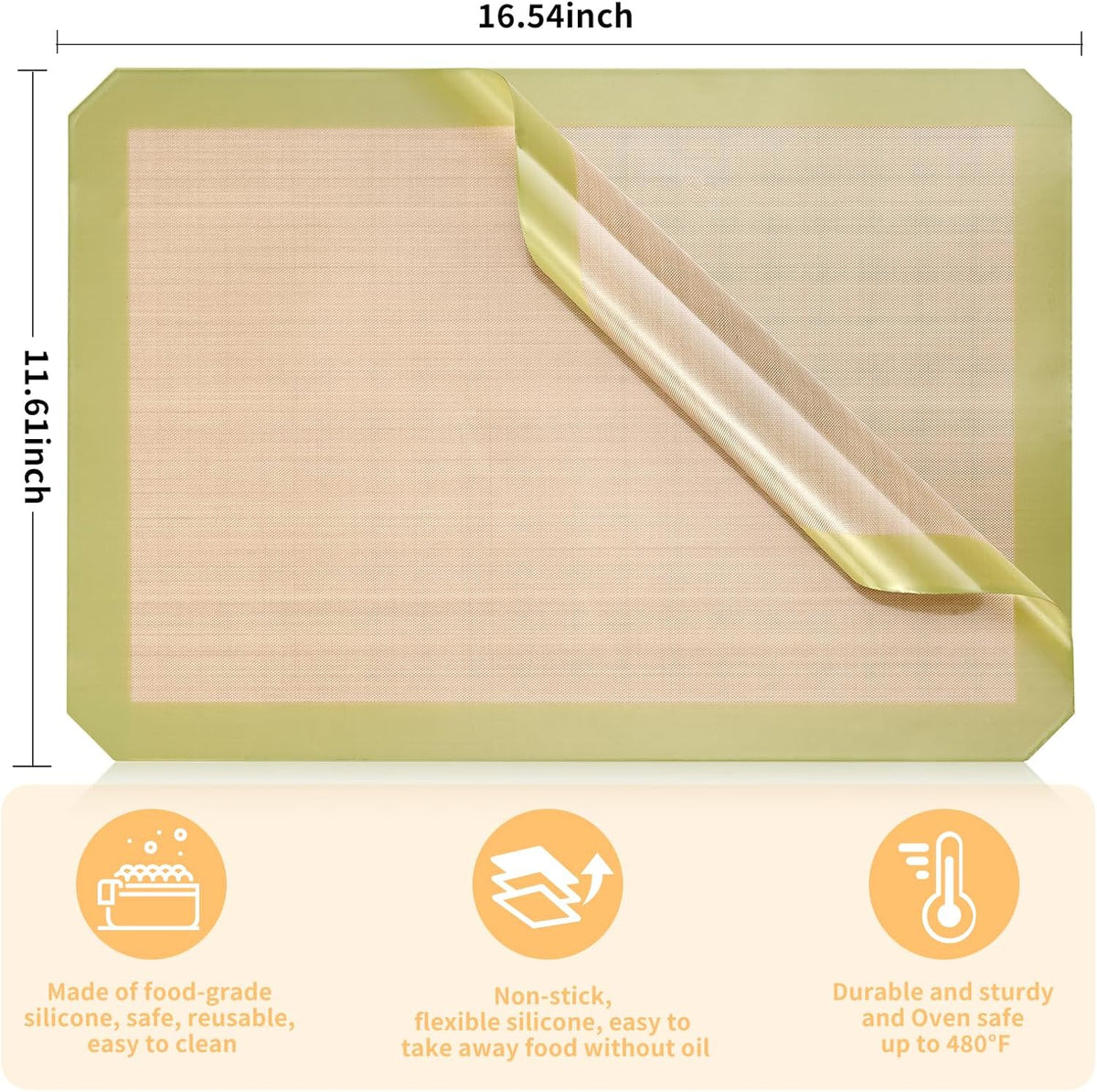 Luckyiren 2 Pack Silicone Baking Mat Set, Nonstick Half Sheet, Orange/Beige