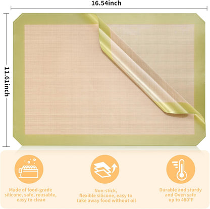 Luckyiren 2 Pack Silicone Baking Mat Set, Nonstick Half Sheet, Orange/Beige