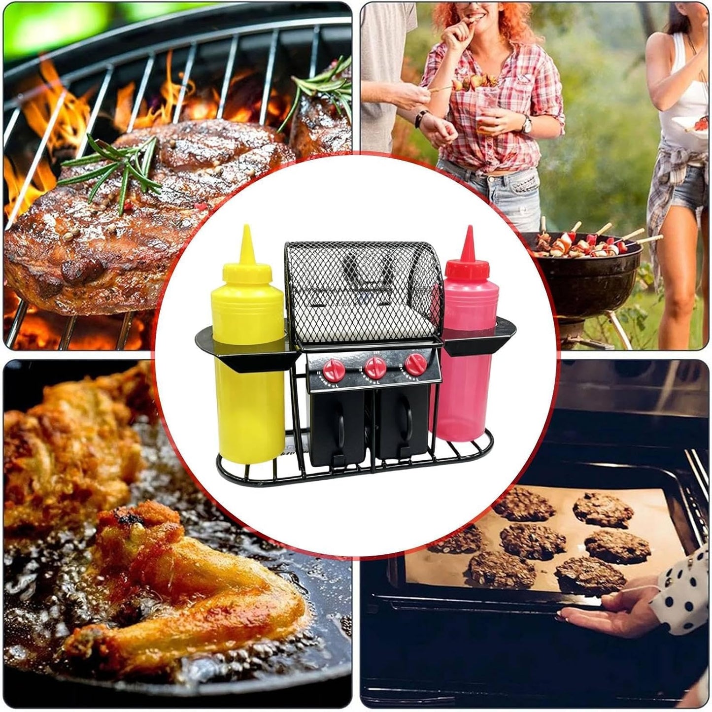 Fenteer Grill Shelf Essentials Kitchen Barbecue Seasoning Storage Rack Sturdy Rack Black Condiment Shelf Utensil Organizer