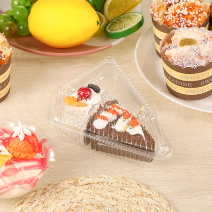100 Pcs Pie Container with Lid Clear Plastic Medium Dome Hinged Lid Single Slice Container for 6"-8" Diameter Cake or Pie, Dessert, Food Box, Take out Packaging for Home, Bakery and Coffee Business