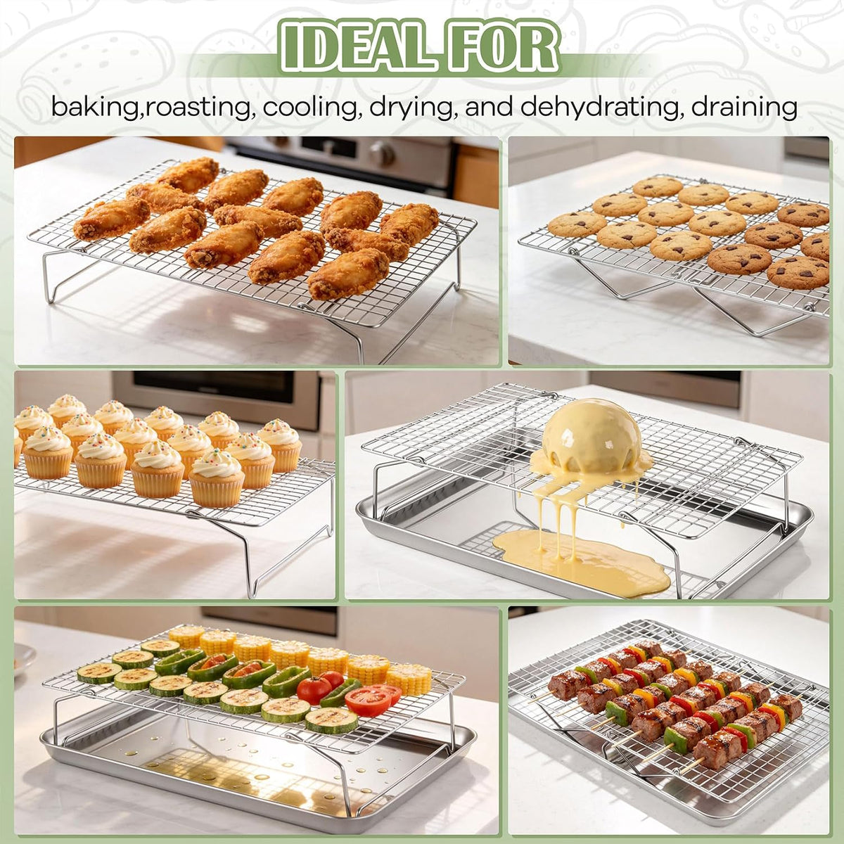 P&P CHEF 4 Tier Stackable Cooling Racks for Cooking and Baking, 15" x 10"