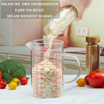 Ackers BORO3.3 Measure Glass -[Insulated handle | V-Shaped Spout]-Made of High Borosilicate Glass Measuring for Kitchen or Restaurant, Easy to Read, 60 ML (2 Oz) 丨(2 Pack)