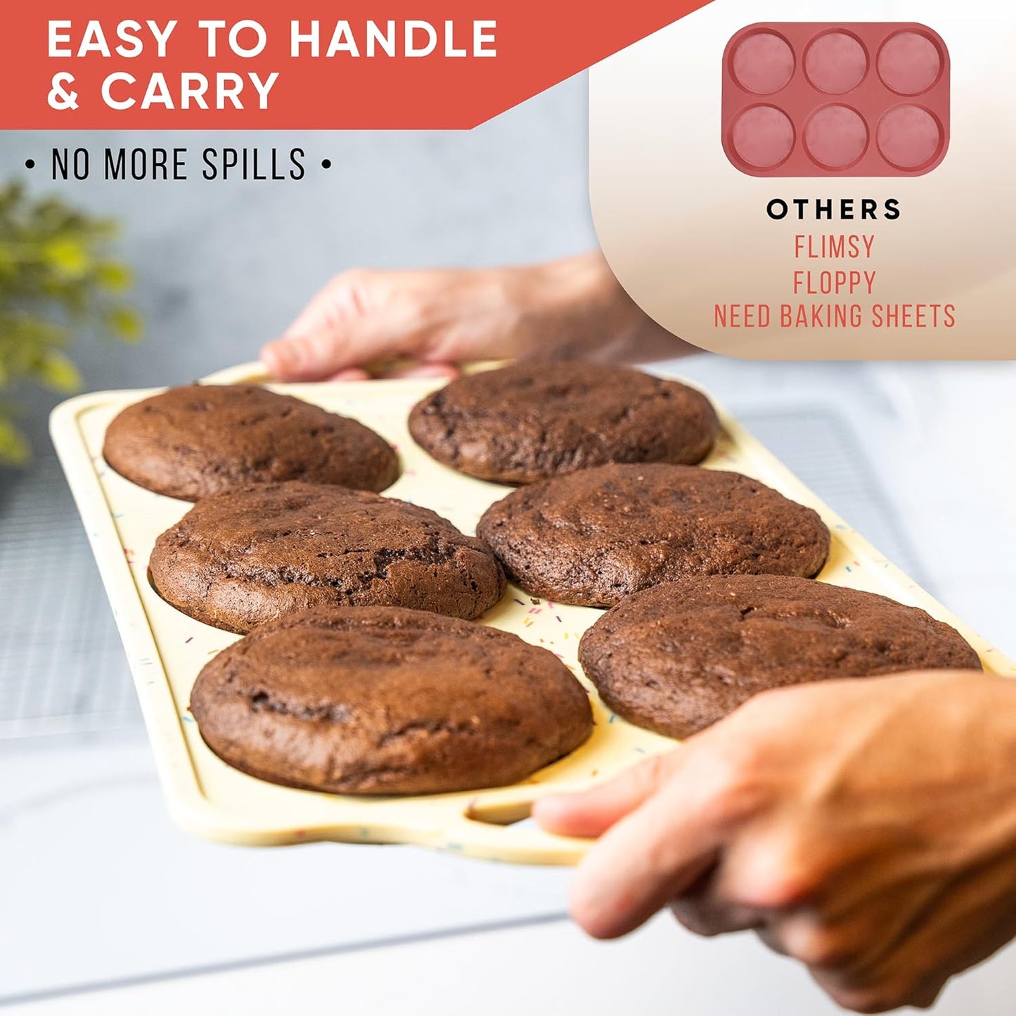2-Pack Silicone Muffin Pan Set – Regular 12 Cup & Mini 24-Cup Silicone Muffin Pans for Baking – Nonstick Silicone Cupcake Pan with Metal-Reinforced Handles – BPA-Free, Dishwasher-Safe, Cream