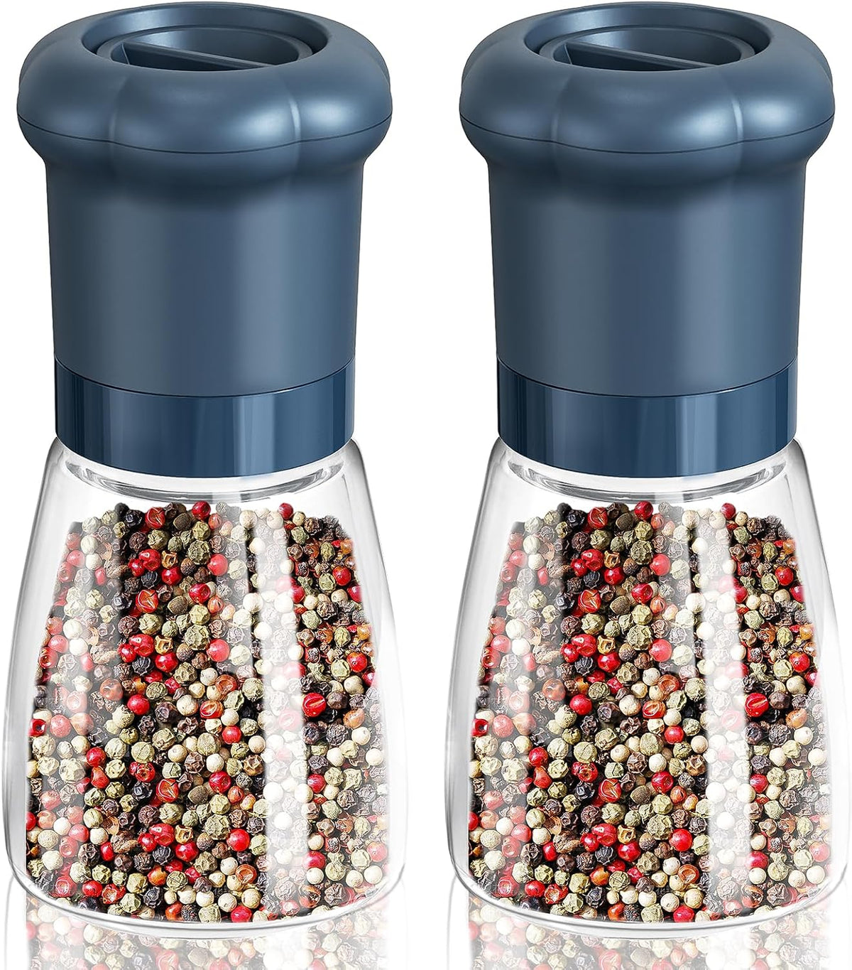 CIRCLE JOY Premium Manual Salt and Pepper Grinder Set, Refillable Salt and Pepper Shakers with Ceramic Blades, Adjustable Coarseness and BPA-free 180ml Glass Container, Tall Black White