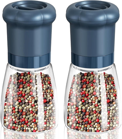 CIRCLE JOY Premium Manual Salt and Pepper Grinder Set, Refillable Salt and Pepper Shakers with Ceramic Blades, Adjustable Coarseness and BPA-free 180ml Glass Container, Tall Black White