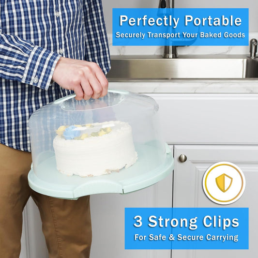 JOEY'Z EXTRA LARGE Cake Carrier - Holds up to 12 Inch 3-Layer Cake | Cake Container with Server Cake Carrier With Lid And Handle Cake Holder with Lid/Cake Cover Cake Plate Clear Cake Dome