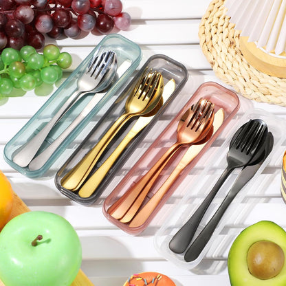 Yinkin 4 Pack Portable Travel Utensils Set with Case Reusable Stainless Steel Silverware Flatware Camping Cutlery Include Fork Spoon Knife for Work School Dishwasher Safe(White, Green, Red, Black)