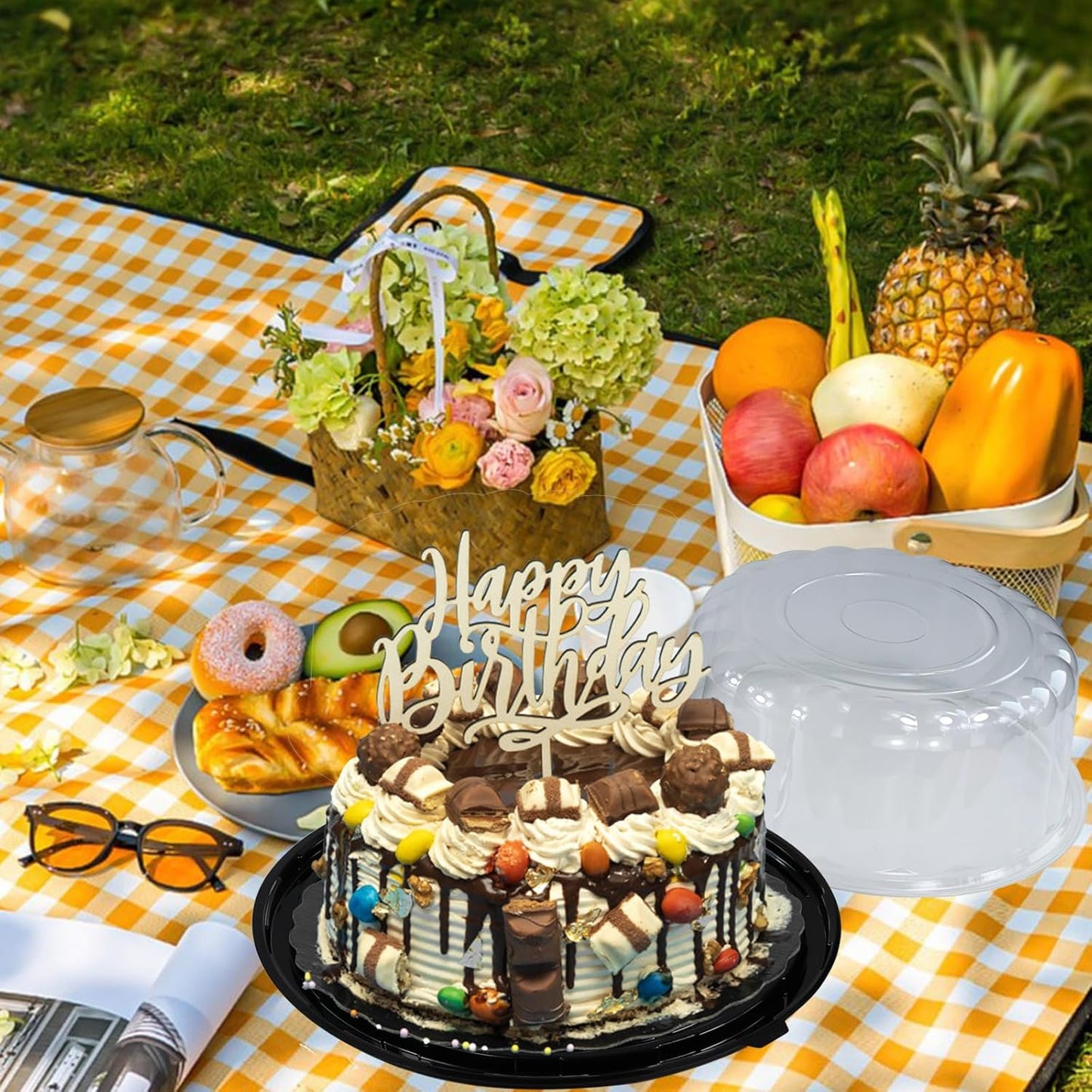 5pcs Round Cake Carriers for Transport Plastic Disposable Cake Containers Carriers with Dome Lids and Cake Boards Clear Bundt Cake Boxes (10inch)
