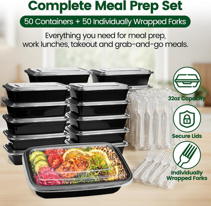 Meal Prep Containers 24oz-100 Pack (200-Piece) Reusable Food Storage Containers with Lids Microwave, Freezer, Dishwasher Safe - Leakproof & BPA Free Durable Plastic Bento Box for To Go Take Out
