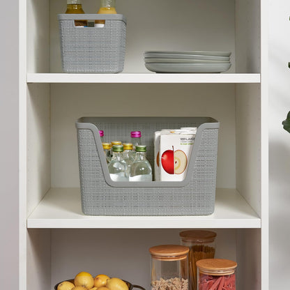 Curver Set of 4 Large 18L Easy Access Jute Decorative Plastic Organization and Storage Baskets - Perfect Bins for Home Office, Closet Shelves, Kitchen Pantry and All Bedroom Essentials, Black