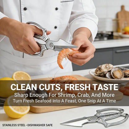 Multifunctional Heavy Duty Kitchen Shears,Kitchen Scissors for Food, Kitchen Shears for Cutting Chicken,Japanese High-Carbon Steel Culinary Poultry Shears, for Chicken,Meat,Fish,Bone Cutting(Silver)