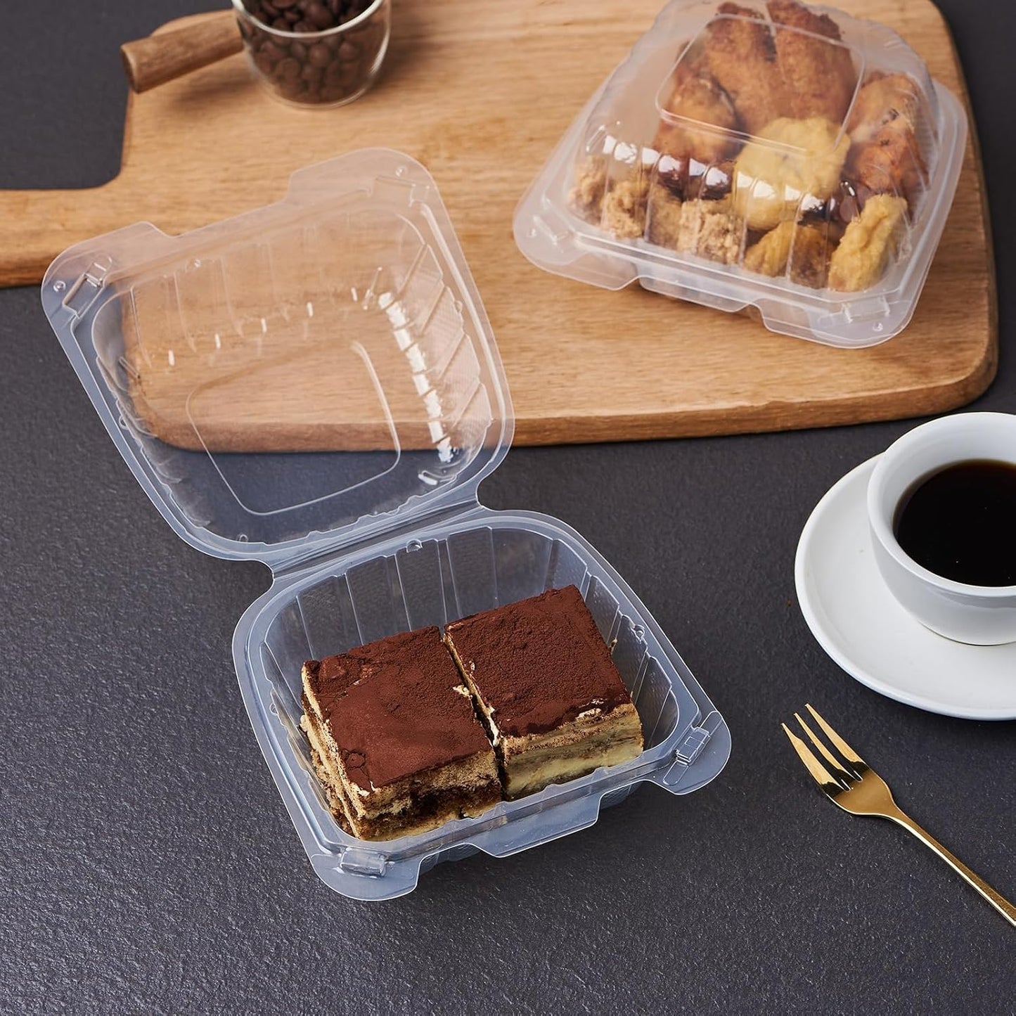 8X8 3-Compartment 50-Pack Plastic Clamshell Takeout Food Trays Heavy Duty Togo Disposable Box Carryout Meal Prep Packaging Catering Hinged Containers With Secure Snap Lid (Formerly FULING)