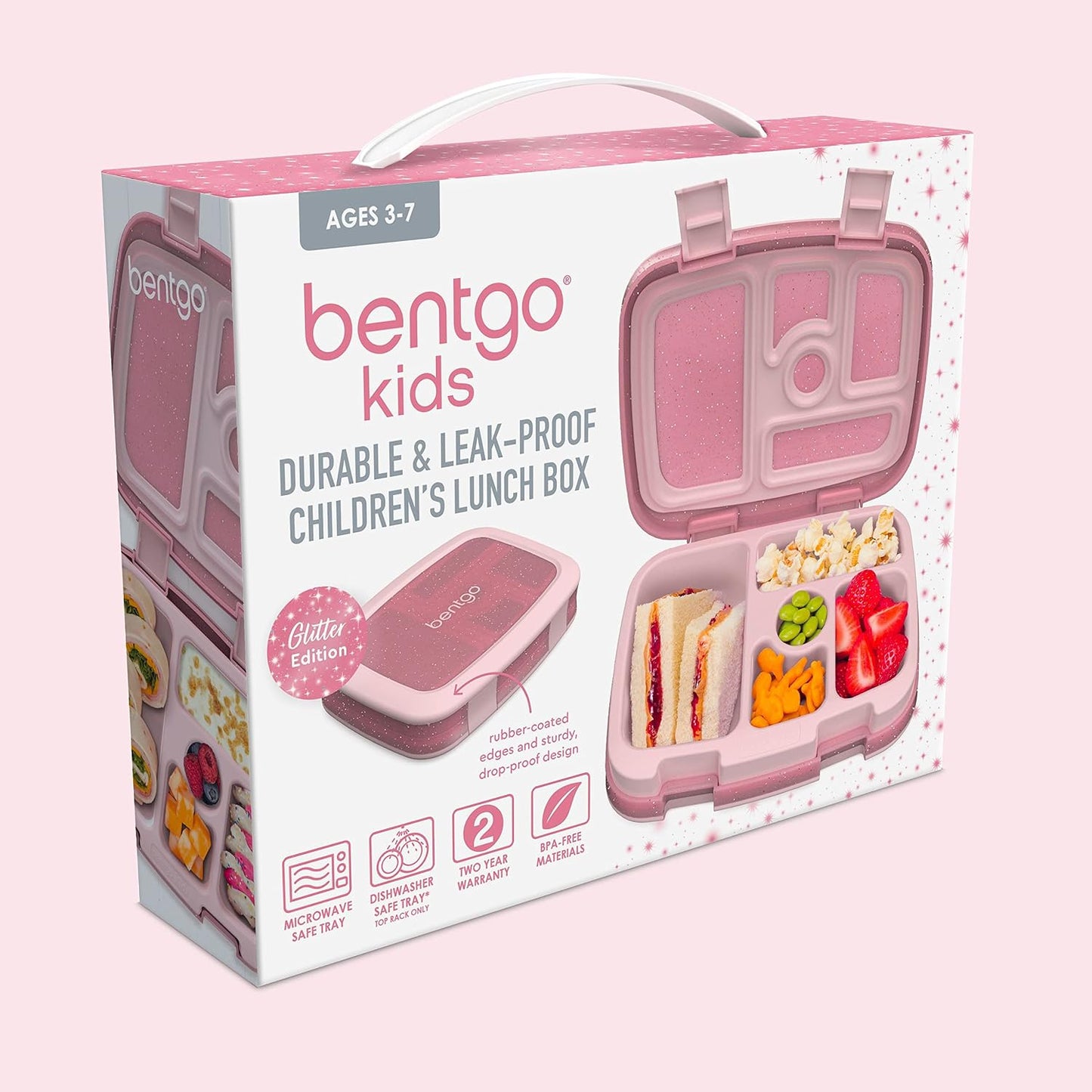 Bentgo Kids Bento-Style 5-Compartment Leak-Proof Lunch Box - Ideal Portion Sizes for Ages 3 to 7 - Durable, Drop-Proof, Dishwasher Safe, PFAS & BPA-Free & Made with Food-Safe Materials (Purple)