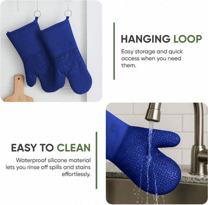 Xlnt Extra Long Oven Mitts (Black) | Teflon EcoElite Water Repellent | Heat Resistant for Oven Cooking, Grill & BBQ | Non Slip Gloves with Teflon EcoElite Finish, Cotton Lining & Hanging Loop