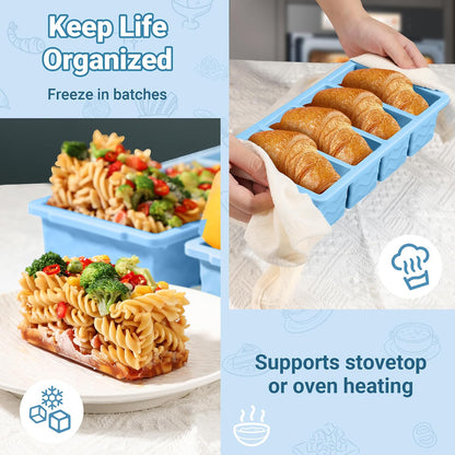 Doasuwish Silicone Freezer Molds for Soup with Lid – 1-Cup Soup Container Style Ice Cube Trays for Freezer, Meal Prep & Food Storage, Freeze 250mL/125mL Portions – 2 Pack