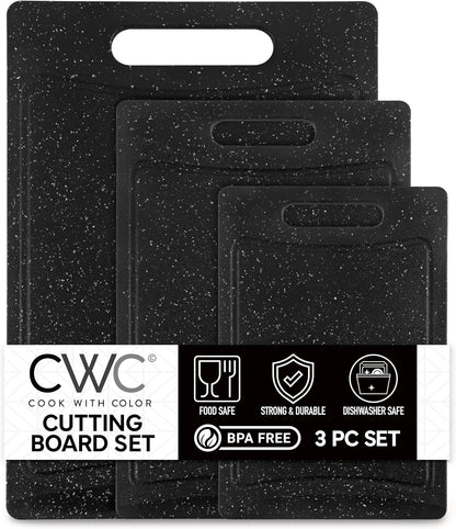 COOK WITH COLOR Non-Slip Cutting Board Set – Kitchen Essentials with Easy Grip Handle for Meat, Veggies, and Fruits, 3 Cutting Boards, Speckled White