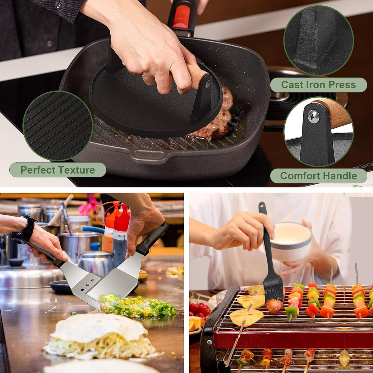 18PCS Griddle Accessories Kit, Flat Top Grill Accessories Set for Blackstone and Camp Chef, Grill Spatula Set with Enlarged Spatulas, Basting Cover, Scraper for Outdoor BBQ