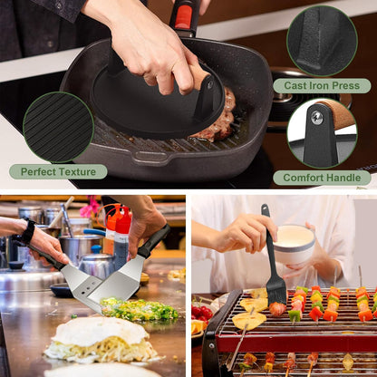 18PCS Griddle Accessories Kit, Flat Top Grill Accessories Set for Blackstone and Camp Chef, Grill Spatula Set with Enlarged Spatulas, Basting Cover, Scraper for Outdoor BBQ