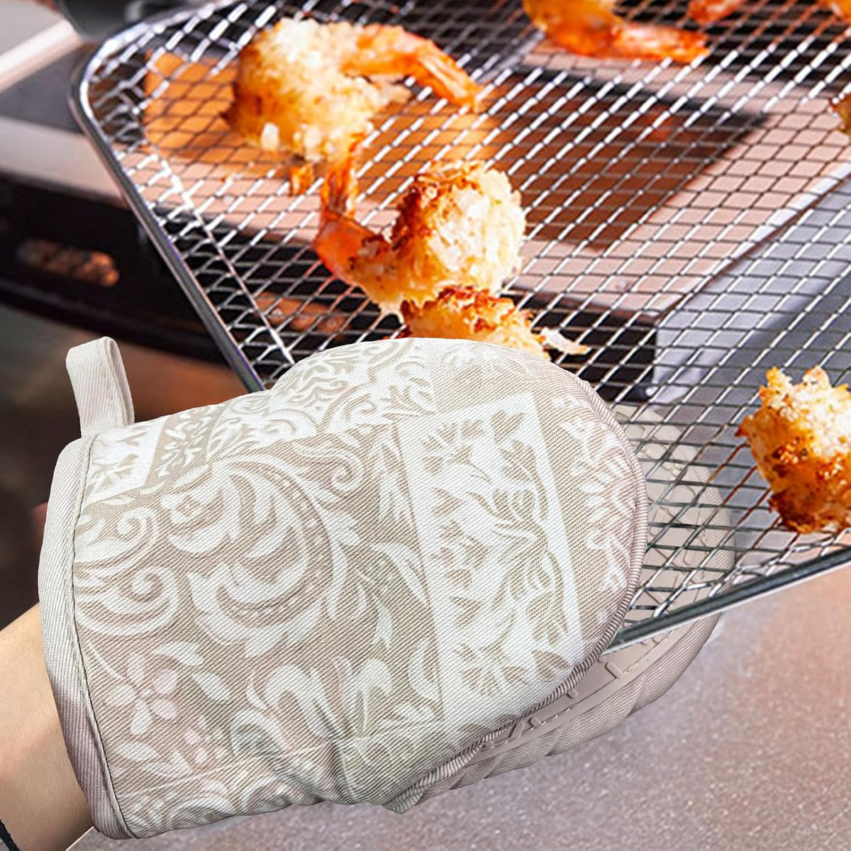 Mini Silicone Oven Mitts, Heat Resistant Kitchen Mittens 2-Pack Set