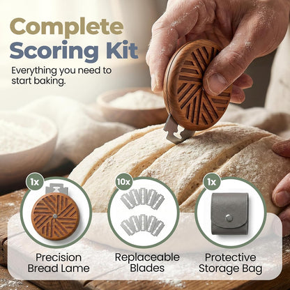 Sourdough Accessories | Seamless Danish Sourdough Bread Whisk, Silicone Dough Scraper & Sourdough Scoring Tool with 5 Blades + Storage Bag (Sourdough bread lame Kit) | Bread baking supplies