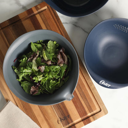 Oster Bluemarine 3 Piece PP Stackable Space-Saving Colander and Mixing Bowl Set