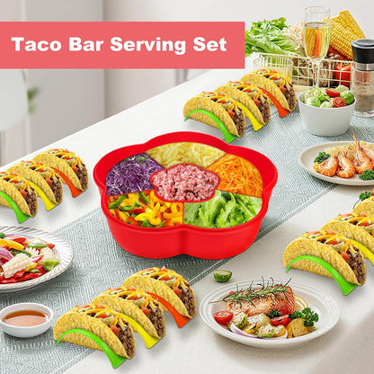 Taco Bar Serving Set for a Party with 12pcs Tortilla Holders Taco Tuesday Lazy Susan Tray Housewarming Set