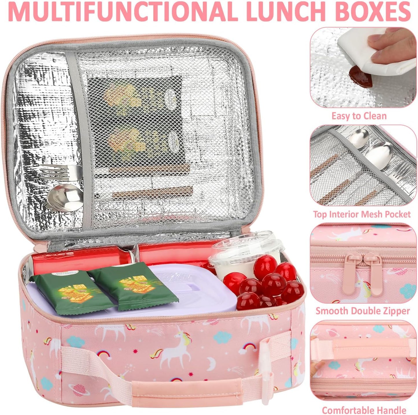 Lunch Box Kids Insulated Lunch Bag for Boys Girls Cute Reusable Lunch Tote Bag Waterproof Portable Thermal Lunch Box Kids for School Picnic Travel Black