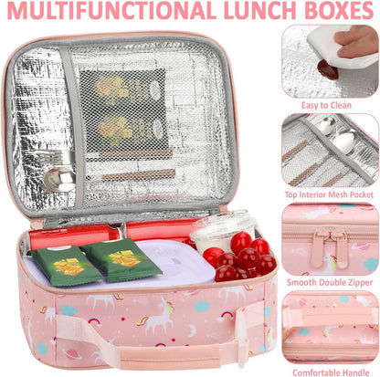 Lunch Box Kids Insulated Lunch Bag for Boys Girls Cute Reusable Lunch Tote Bag Waterproof Portable Thermal Lunch Box Kids for School Picnic Travel Black