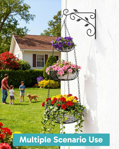 FANGSUN 3-Tier Hanging Fruit Basket for Kitchen Counter with Banana Hook, 36-Inch Heavy-Duty Wire Fruit Baskets with Leaf-Shaped Bracket for Kitchen Organizing Potato & Vegetable