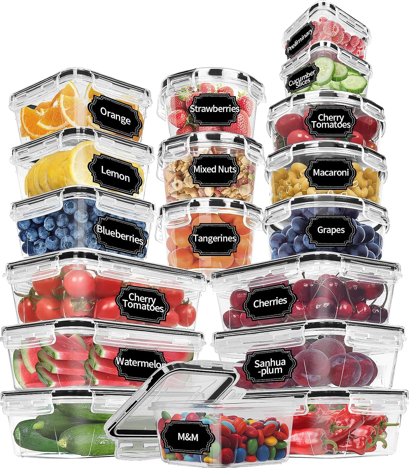 Skroam 72 piece Food Storage Containers Set with Airtight Lids (36 Containers & 36 Lids), Plastic Leak-Proof Kitchen Storage Containers for Pantry Organizers and storage - Meal Prep, Lunch Containers