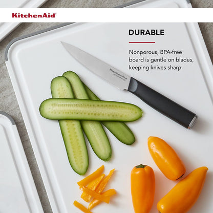 KitchenAid Classic Plastic Cutting Board with Perimeter Trench and Non Slip Edges, Dishwasher Safe, 12 inch x 18 inch, Gray