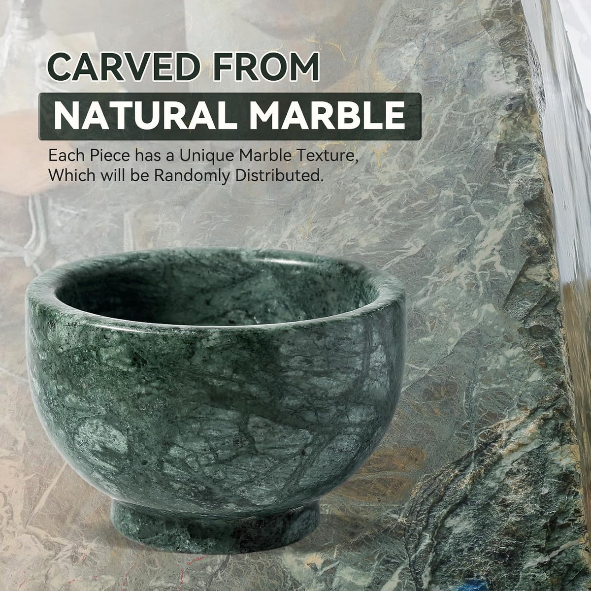 Koville Luxury Marble Mortar and Pestle Set, 7"-4cups Grinder Bowl for Guacamole, Salsa, Pill Crusher, Spice, Herb, Garlic, Nut, Heavy Duty Grinder for Kitchen