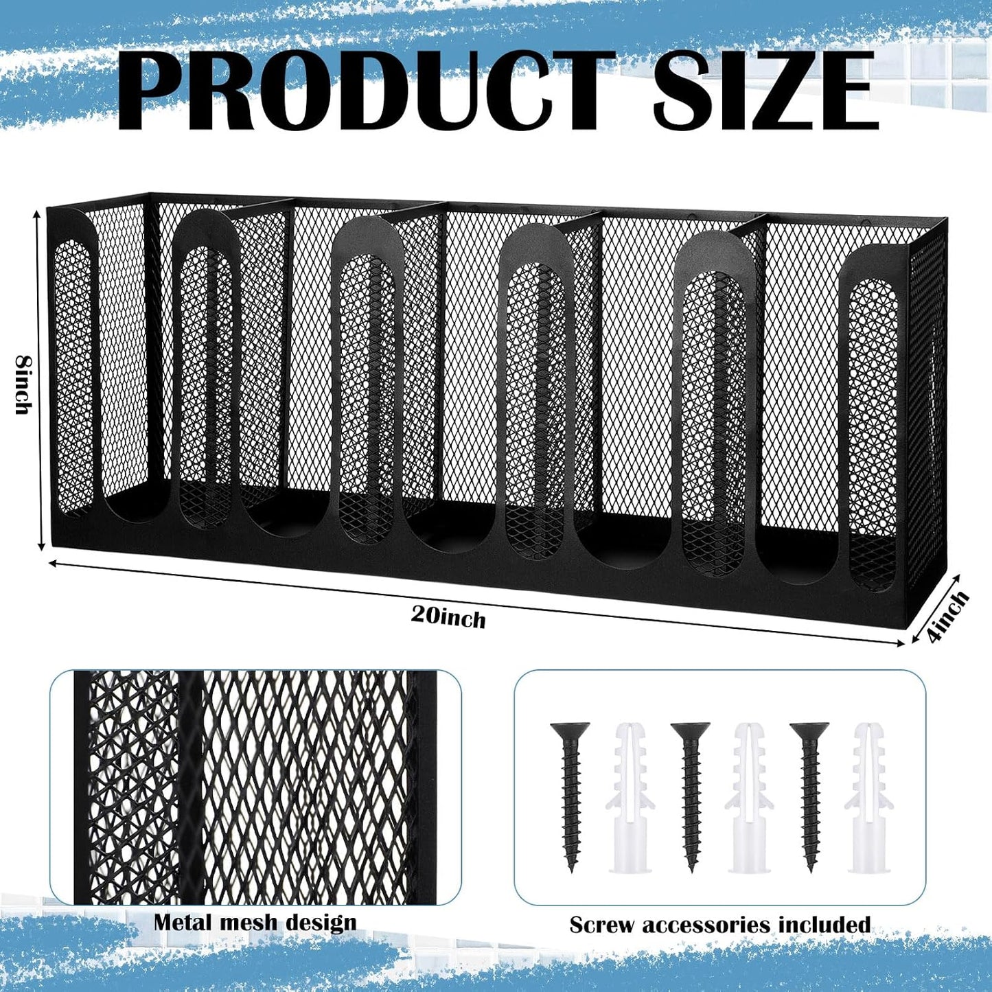 Maxcheck Metal Mesh Cup and Lid Holder Coffee Paper Cup Dispenser Lid Holder Storage Organizer Countertop or Wall Mount for Coffee Bar, Kitchen, Breakroom(4 Compartments,16.1 x 4.1 x 8 Inch)