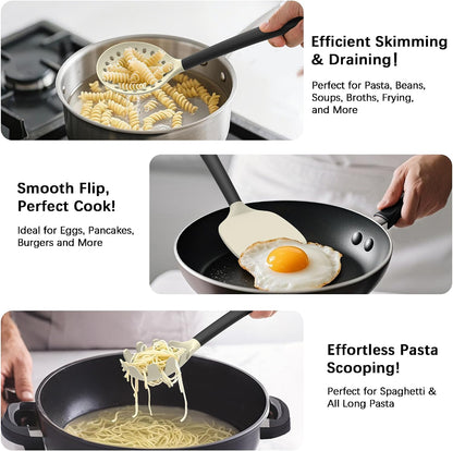 Coukre Silicone Kitchen Cooking Utensils Set, Heat Resistant, 14-Piece | Dishwasher-Safe, Food-Grade Silicone, BPA-Free, Spatulas, Spoons & Turner, Safe for Nonstick Cookware, Pure Black