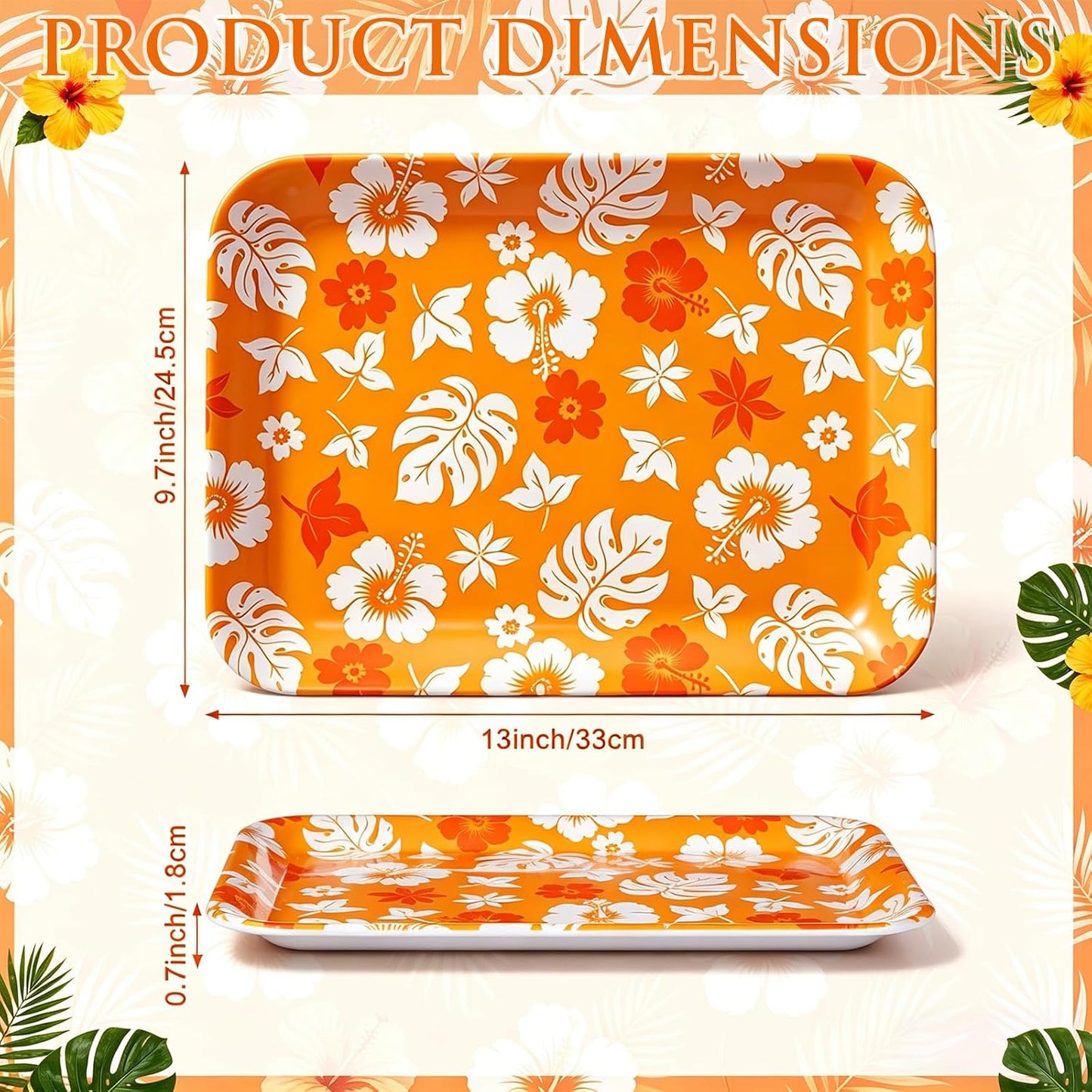 4 Pieces Basketball Serving Trays - Sports Melamine Platters Reusable Rectangle Party Trays for Basketball Sports Theme Party Food Dessert Serving Supplies, 13 x 9.7 inch