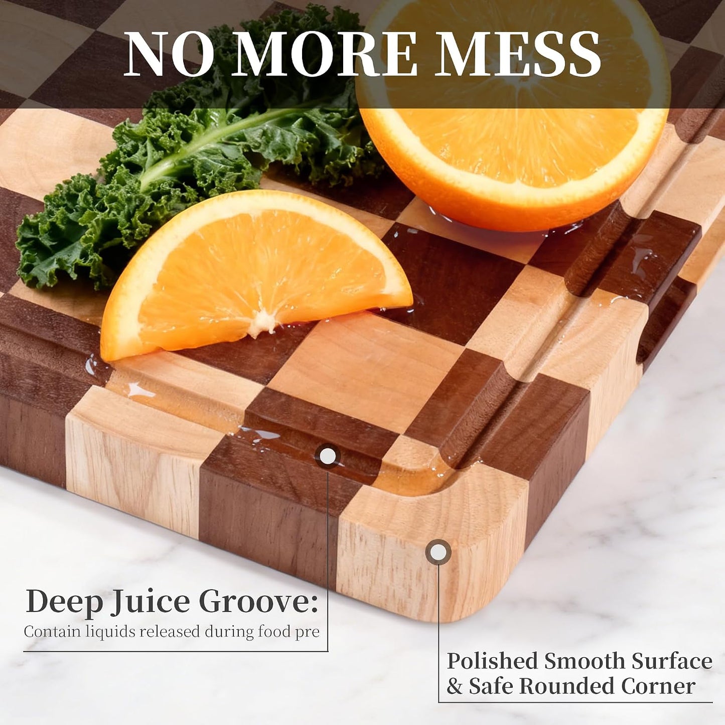 WILLKOMMEN Checkered Cutting Board Set, 3-Piece Wood Checkerboard End Grain Chopping Boards with Holder & Juice Groove Wooden Kitchen Cutting Board for Cooking and Serving (S, M, L)