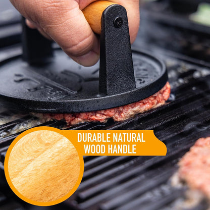 Premium Cast Iron Smash Burger Press incl. 25 Patty Paper