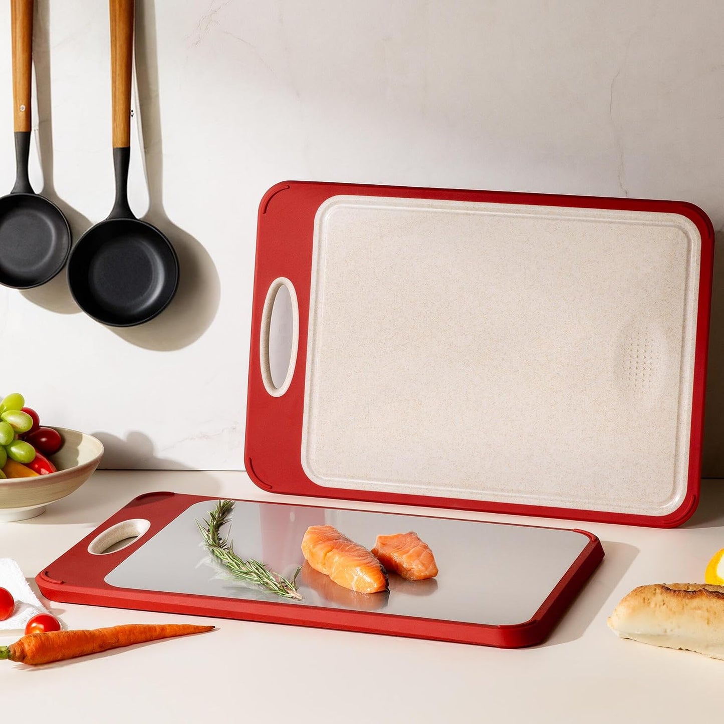 2 Packs Stainless Steel Cutting Board Set, Best Non Toxic Cutting Boards for Kitchen, Double Sided Metal Chopping Board for Meat/Fruit/Vegetables, Food Grade Kitchen Set Gift, [16”×11”+18”×12” Inch]