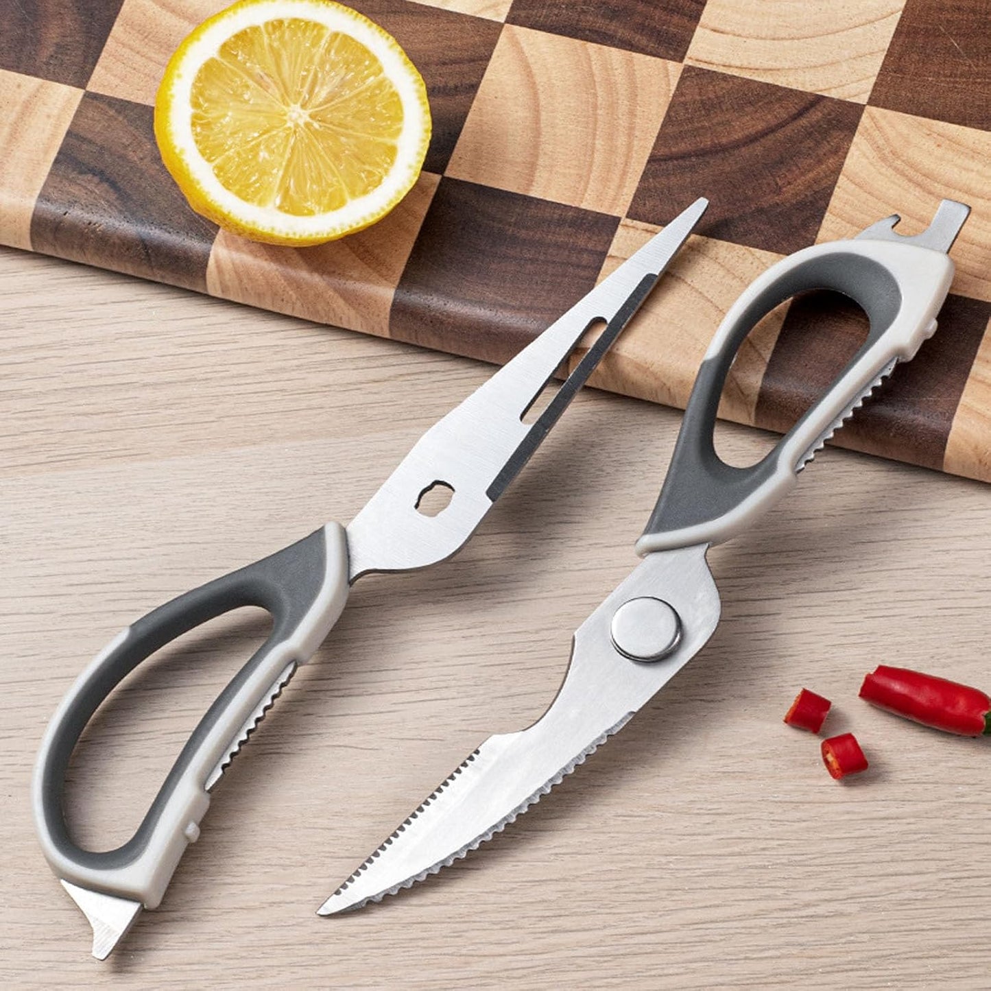 4-Pack Heavy Duty Kitchen Shears, Stainless Steel, Come-Apart Design for Easy Cleaning, Multi-Purpose Cooking Scissors with Magnetic Holder for Fridge Organization Kitchen Tools Set