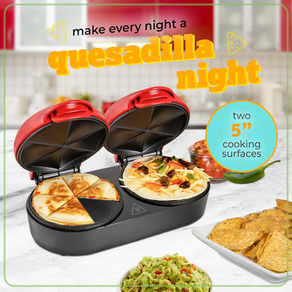 Taco Tuesday Deluxe 8-Inch 6-Wedge Electric Quesadilla Maker with Extra Stuffing Latch, Red
