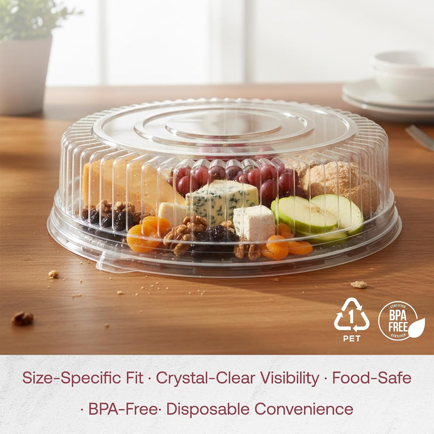 Smarty Had A Party 12 Inch Black Round Plastic Serving Tray – Heavy-Duty Party Platters & Catering Trays, Reusable or Disposable Plastic Trays for Serving Food, Elegant Party Tray Set of 25