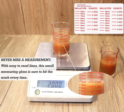 Ackers 3oz/90ml Glass Measuring Cup – Shot Glass with Double Scale-Ounce,Ml Markings for Kitchen & Bar(Black Line)
