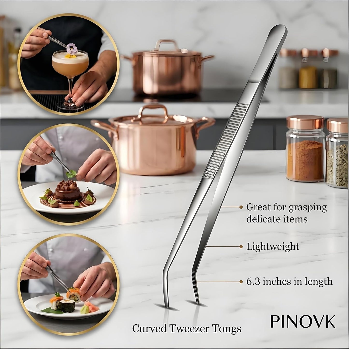 Cooking Tweezers, 4 Piece Set 6.3 inches Stainless Steel Kitchen Tweezers Culinary with Chef Cooking Utensils for Cooking Food Design styling
