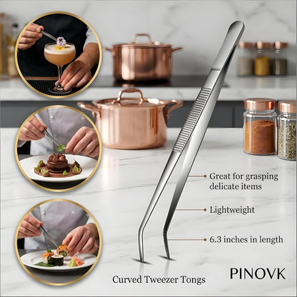 Cooking Tweezers, 4 Piece Set 6.3 inches Stainless Steel Kitchen Tweezers Culinary with Chef Cooking Utensils for Cooking Food Design styling